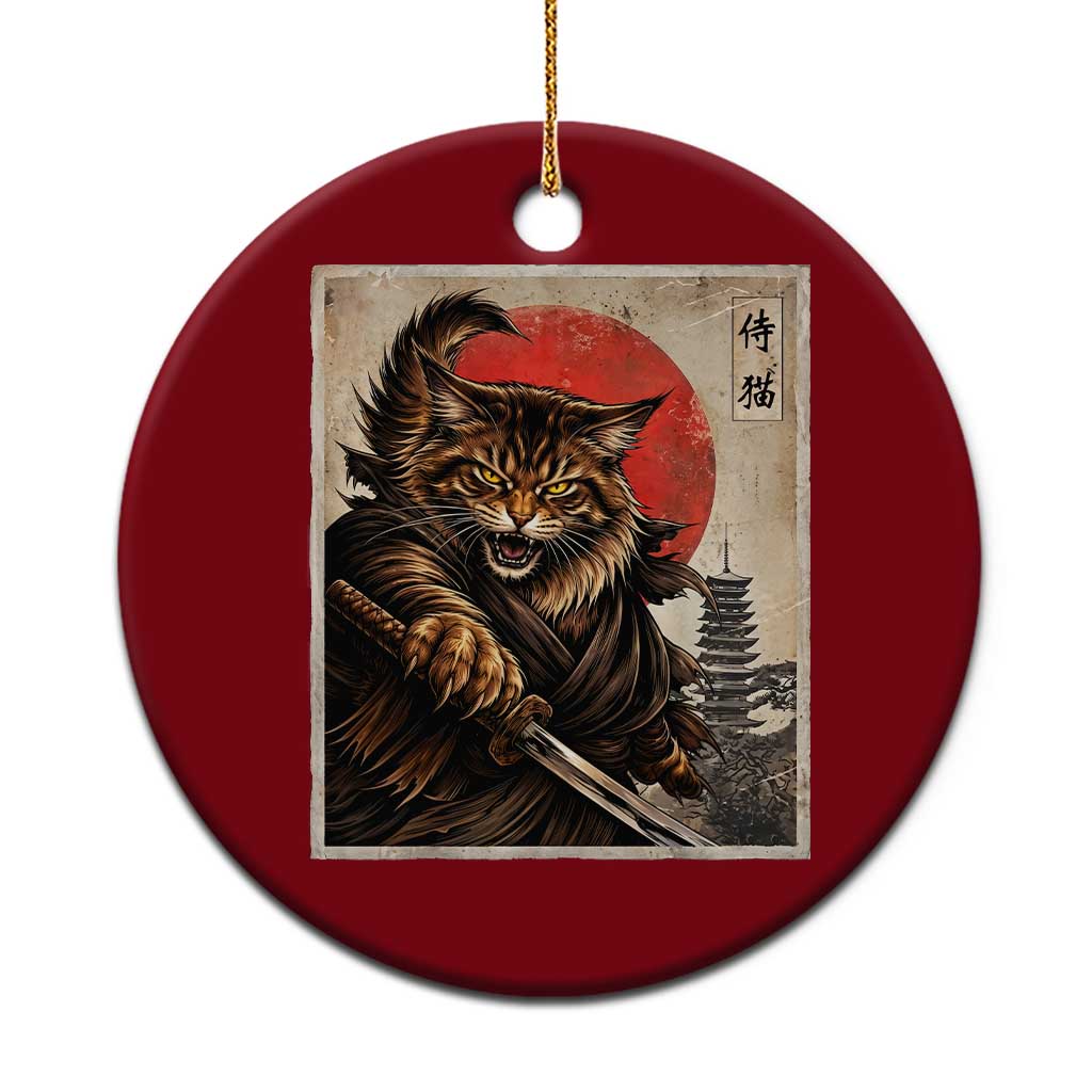 Japanese Maine Coon Samurai Warrior Ceramic Ornament Vintage Ukiyoe Cat TS12 1pc Red Print Your Wear