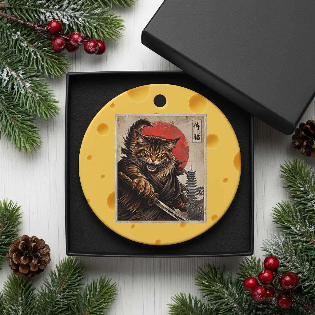 Japanese Maine Coon Samurai Warrior Ceramic Ornament Vintage Ukiyoe Cat TS12 1pc Yellow Cheese Print Your Wear