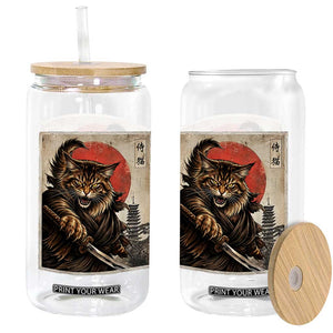 Japanese Maine Coon Samurai Warrior Glass Can Vintage Ukiyoe Cat TS12 Print Your Wear