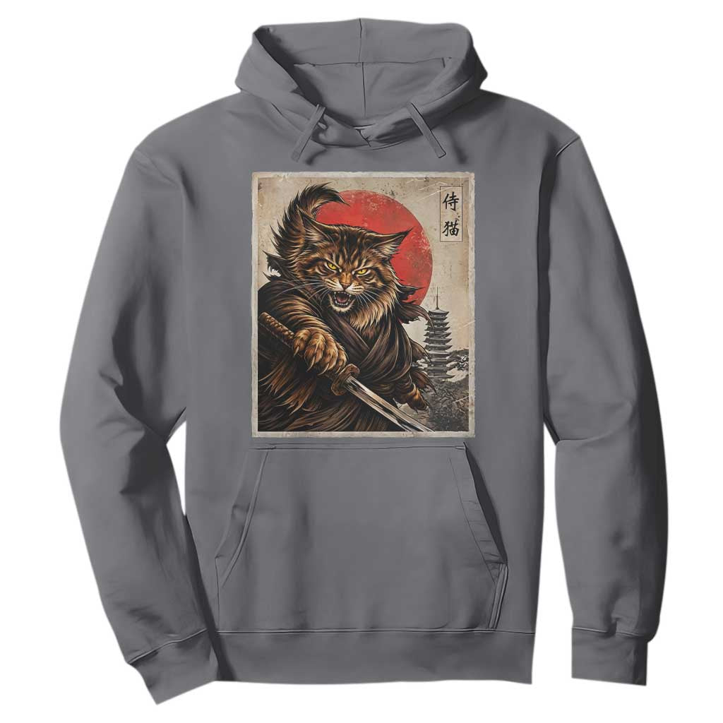 Japanese Maine Coon Samurai Warrior Hoodie Vintage Ukiyoe Cat TS12 Charcoal Print Your Wear