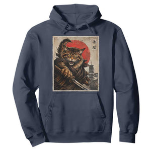 Japanese Maine Coon Samurai Warrior Hoodie Vintage Ukiyoe Cat TS12 Navy Print Your Wear