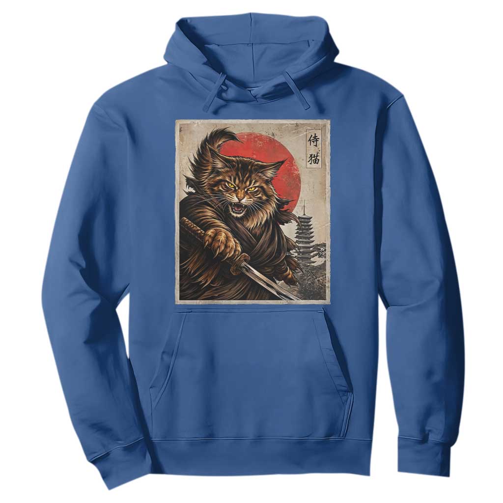 Japanese Maine Coon Samurai Warrior Hoodie Vintage Ukiyoe Cat TS12 Royal Blue Print Your Wear
