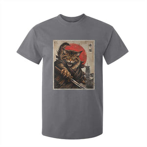 Japanese Maine Coon Samurai Warrior T Shirt For Kid Vintage Ukiyoe Cat TS12 Charcoal Print Your Wear