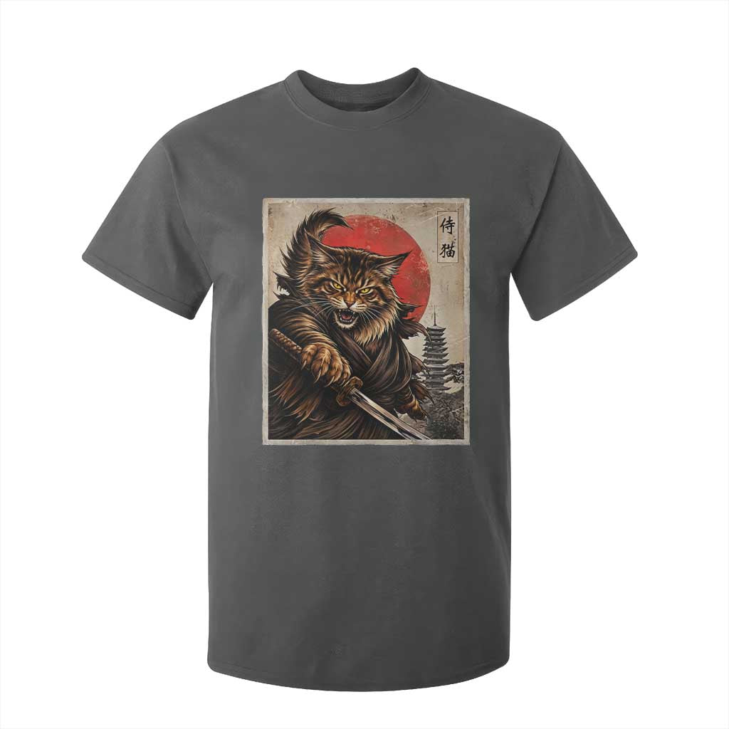 Japanese Maine Coon Samurai Warrior T Shirt For Kid Vintage Ukiyoe Cat TS12 Dark Heather Print Your Wear