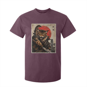 Japanese Maine Coon Samurai Warrior T Shirt For Kid Vintage Ukiyoe Cat TS12 Maroon Print Your Wear