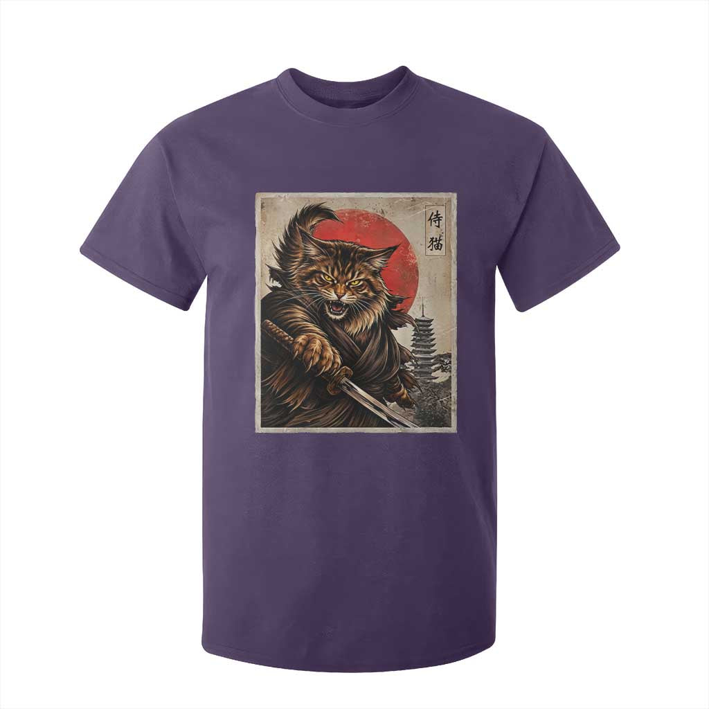 Japanese Maine Coon Samurai Warrior T Shirt For Kid Vintage Ukiyoe Cat TS12 Purple Print Your Wear