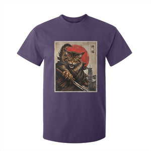 Japanese Maine Coon Samurai Warrior T Shirt For Kid Vintage Ukiyoe Cat TS12 Purple Print Your Wear