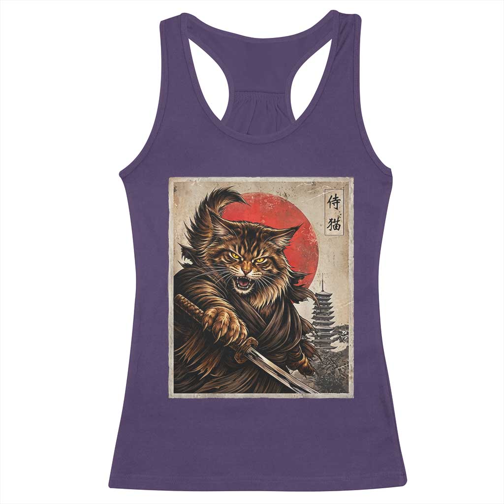 Japanese Maine Coon Samurai Warrior Racerback Tank Top Vintage Ukiyoe Cat TS12 Purple Print Your Wear