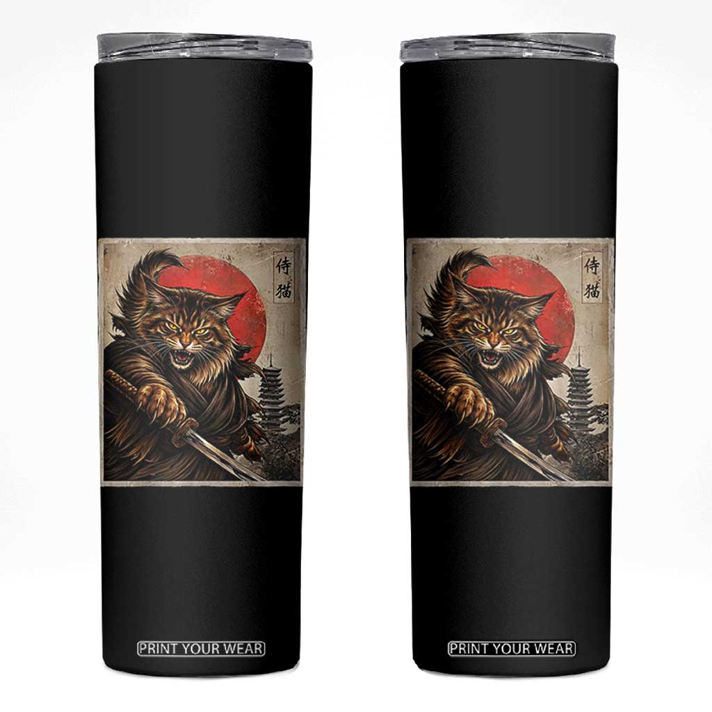 Japanese Maine Coon Samurai Warrior Skinny Tumbler Vintage Ukiyoe Cat TS12 Black Print Your Wear