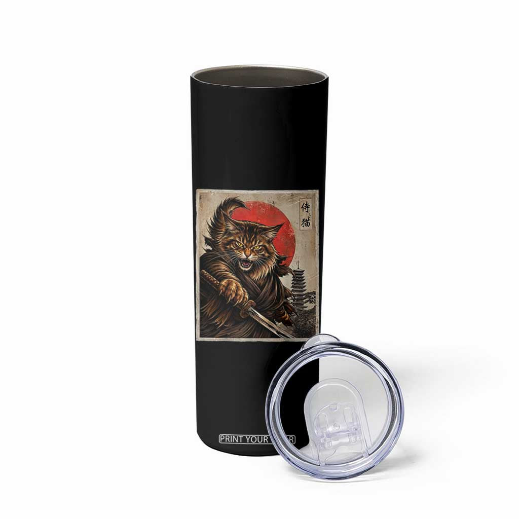 Japanese Maine Coon Samurai Warrior Skinny Tumbler Vintage Ukiyoe Cat TS12 Print Your Wear