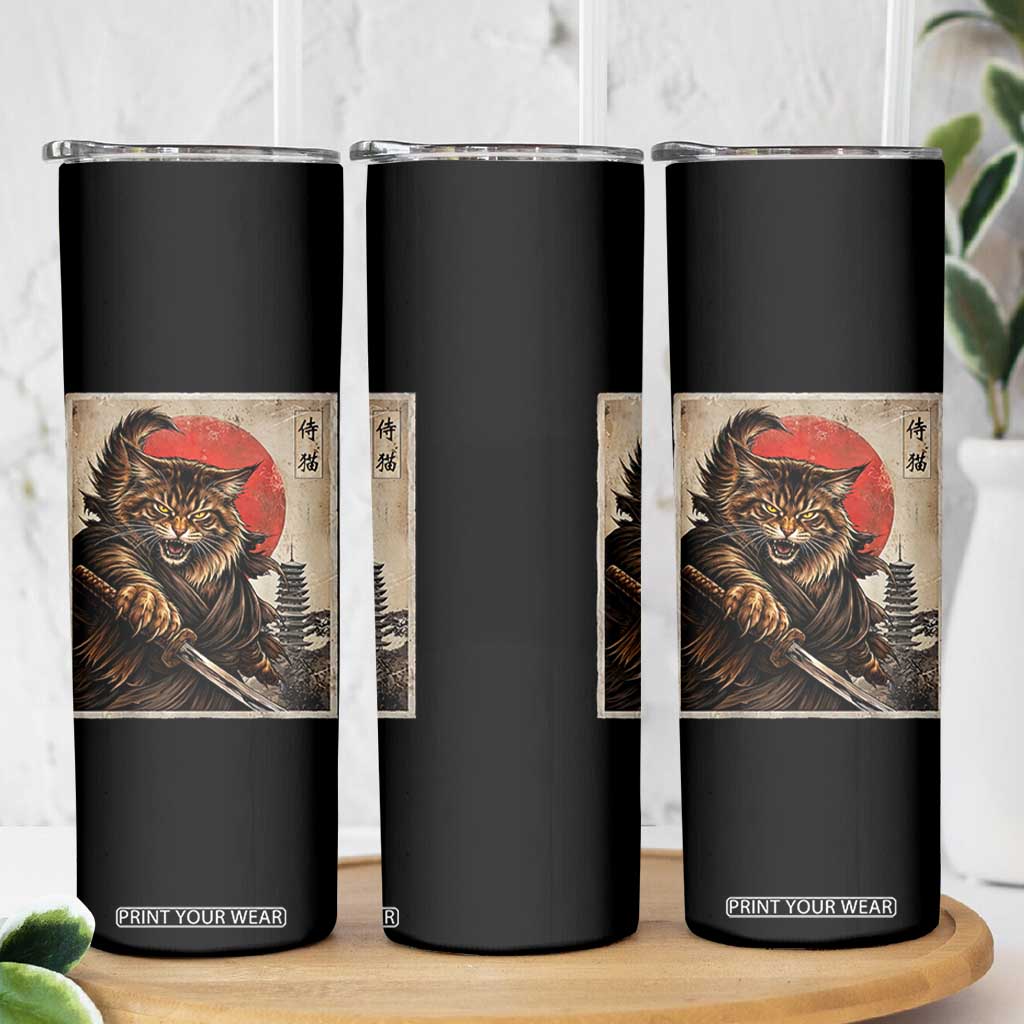 Japanese Maine Coon Samurai Warrior Skinny Tumbler Vintage Ukiyoe Cat TS12 Print Your Wear