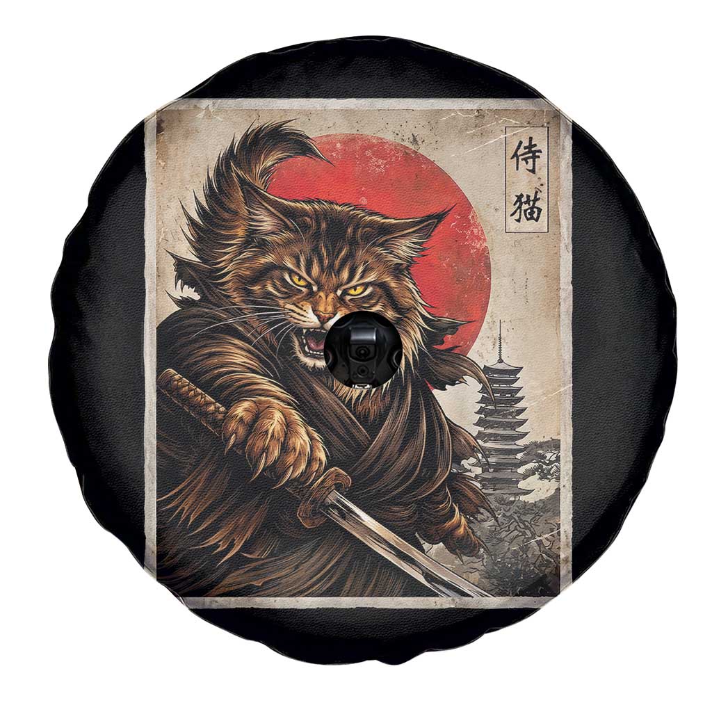 Japanese Maine Coon Samurai Warrior Spare Tire Cover Vintage Ukiyoe Cat TS12 Print Your Wear