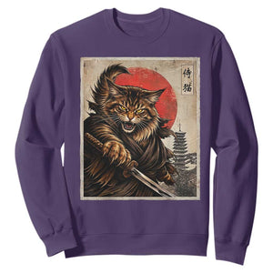 Japanese Maine Coon Samurai Warrior Sweatshirt Vintage Ukiyoe Cat TS12 Purple Print Your Wear