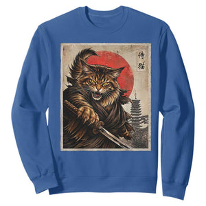Japanese Maine Coon Samurai Warrior Sweatshirt Vintage Ukiyoe Cat TS12 Royal Blue Print Your Wear