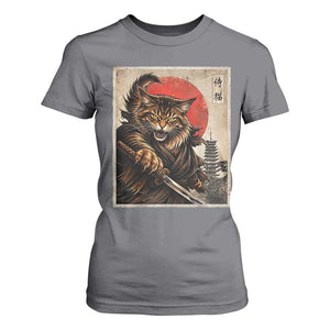 Japanese Maine Coon Samurai Warrior T Shirt For Women Vintage Ukiyoe Cat TS12 Charcoal Print Your Wear