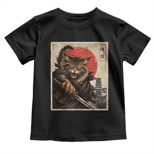 Japanese Maine Coon Samurai Warrior Toddler T Shirt Vintage Ukiyoe Cat TS12 Black Print Your Wear
