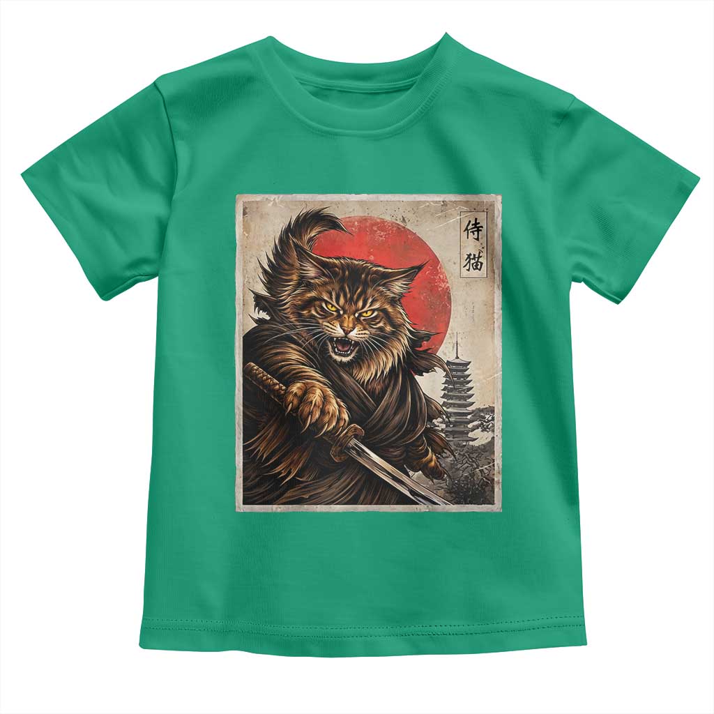 Japanese Maine Coon Samurai Warrior Toddler T Shirt Vintage Ukiyoe Cat TS12 Irish Green Print Your Wear