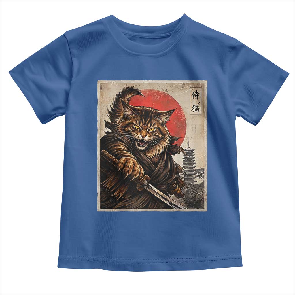 Japanese Maine Coon Samurai Warrior Toddler T Shirt Vintage Ukiyoe Cat TS12 Royal Blue Print Your Wear