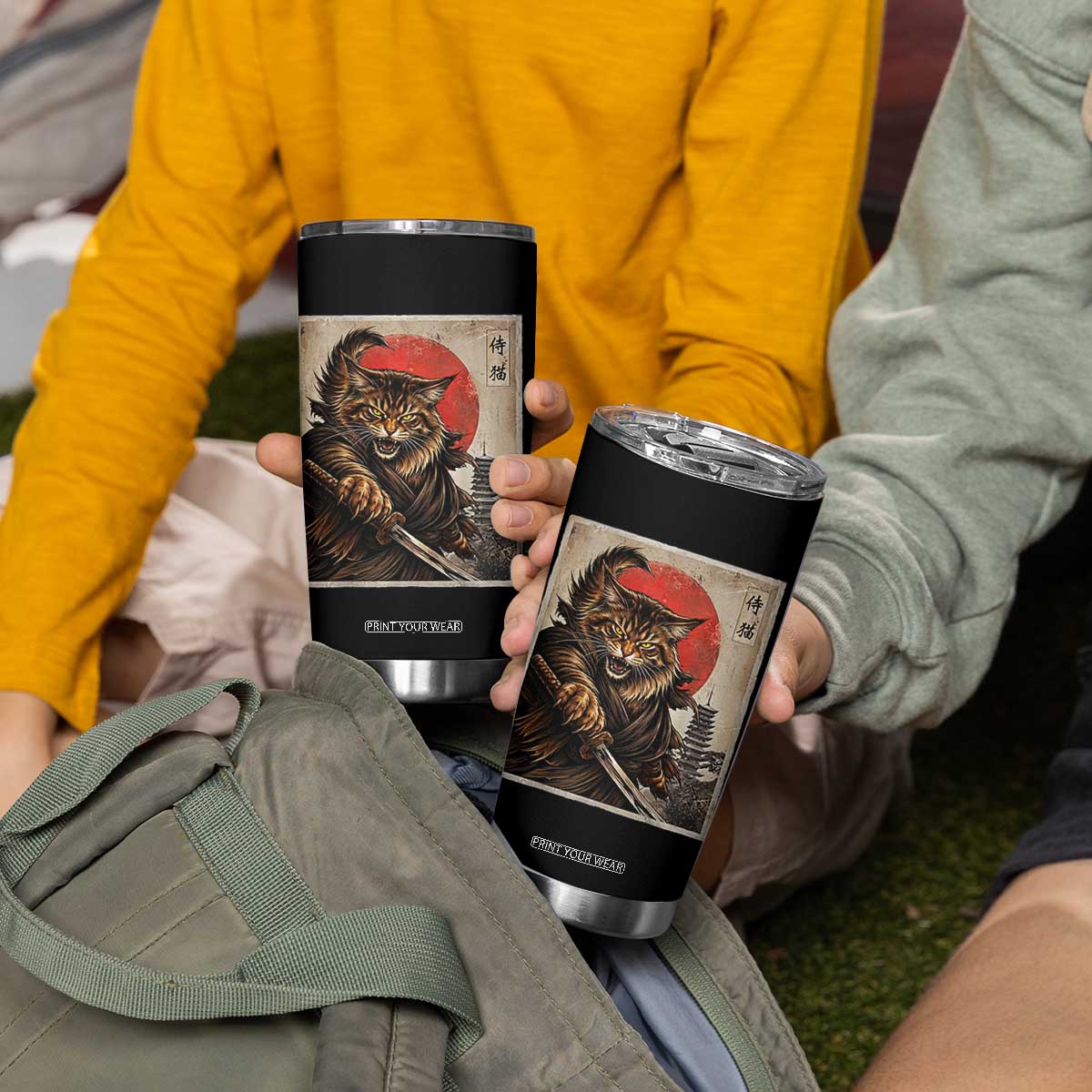 Japanese Maine Coon Samurai Warrior Tumbler Cup Vintage Ukiyoe Cat TS12 Print Your Wear