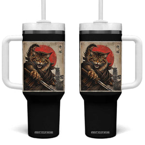 Japanese Maine Coon Samurai Warrior Tumbler With Handle Vintage Ukiyoe Cat TS12 One Size: 40 oz Black Print Your Wear