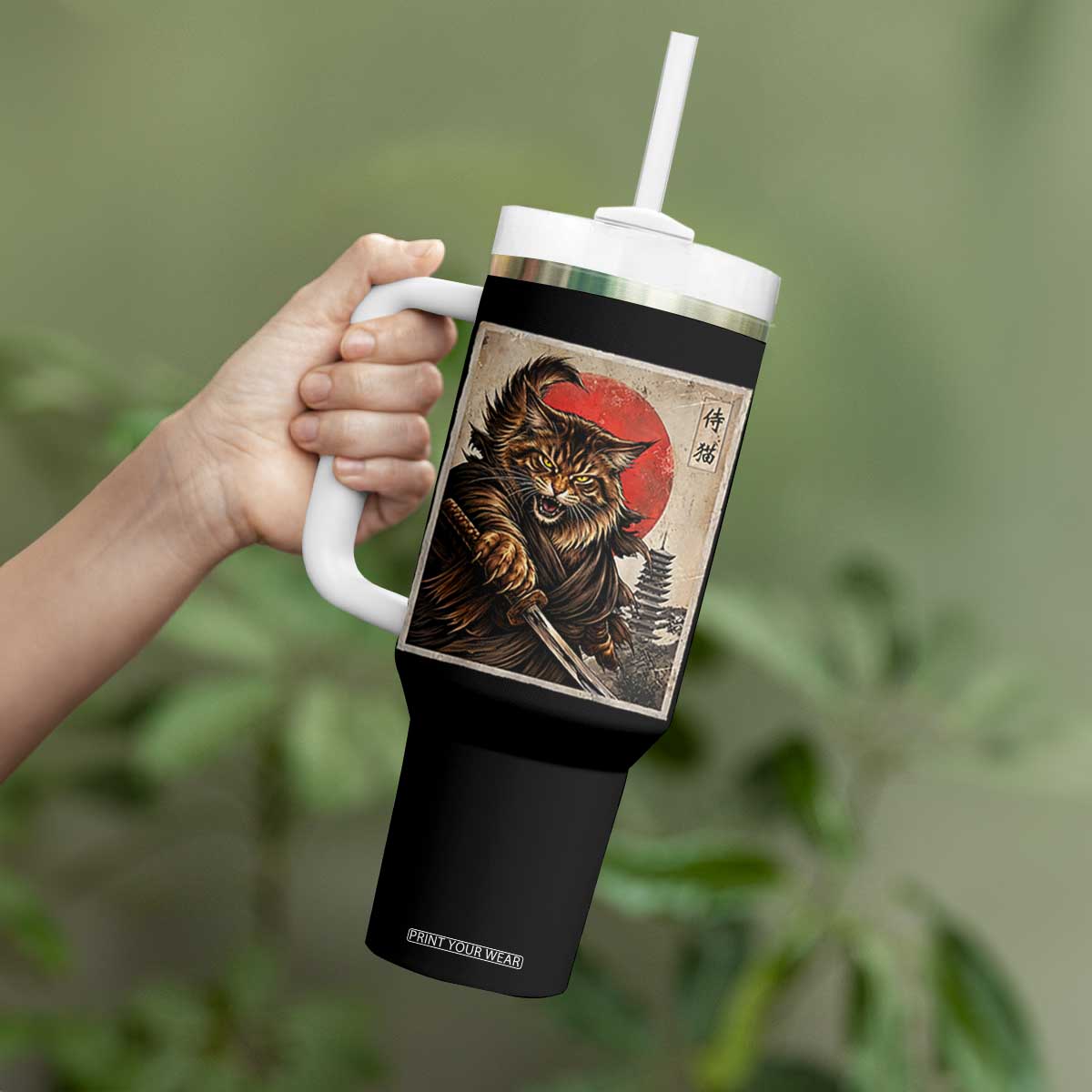 Japanese Maine Coon Samurai Warrior Tumbler With Handle Vintage Ukiyoe Cat TS12 Print Your Wear