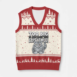 Funny Maine Coon Cat V-Neck Knit Sweater Vest Too Big To Care About Your Existence TS12 Beige Red Print Your Wear