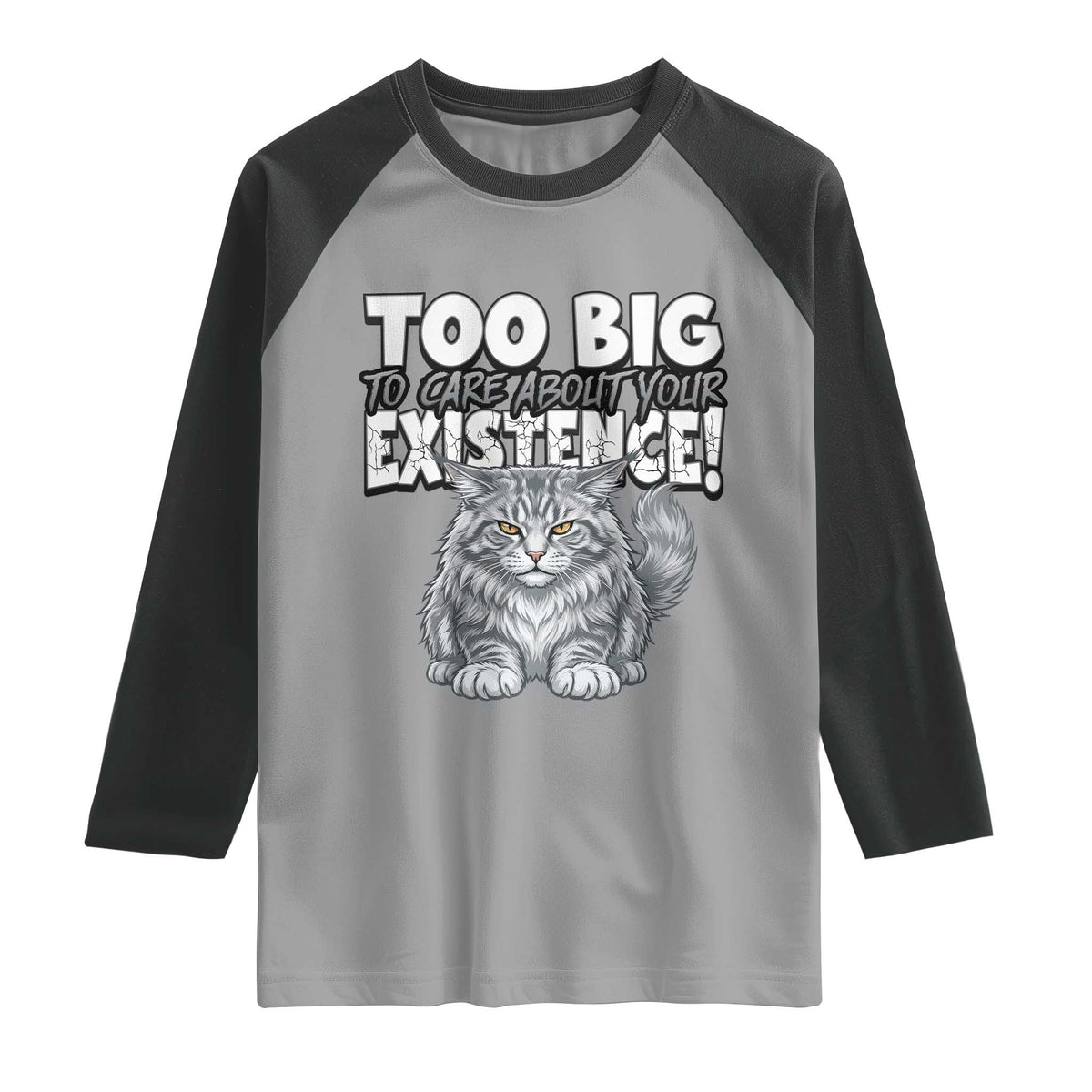 Funny Maine Coon Cat Raglan Shirt Too Big To Care About Your Existence TS12 Sport Gray Black Print Your Wear