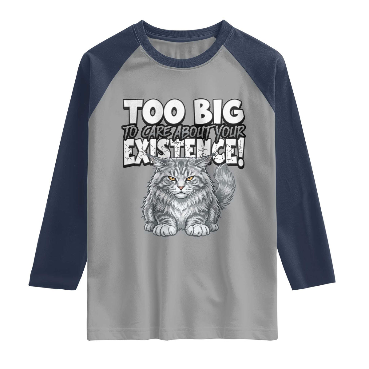 Funny Maine Coon Cat Raglan Shirt Too Big To Care About Your Existence TS12 Sport Gray Navy Print Your Wear