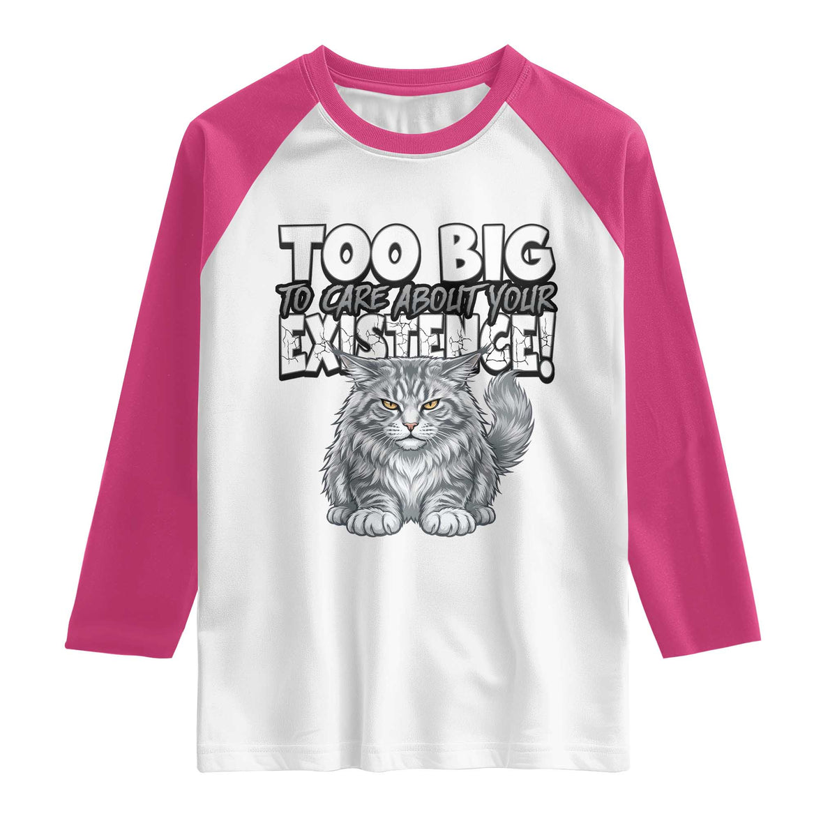 Funny Maine Coon Cat Raglan Shirt Too Big To Care About Your Existence TS12 White Heliconia Print Your Wear
