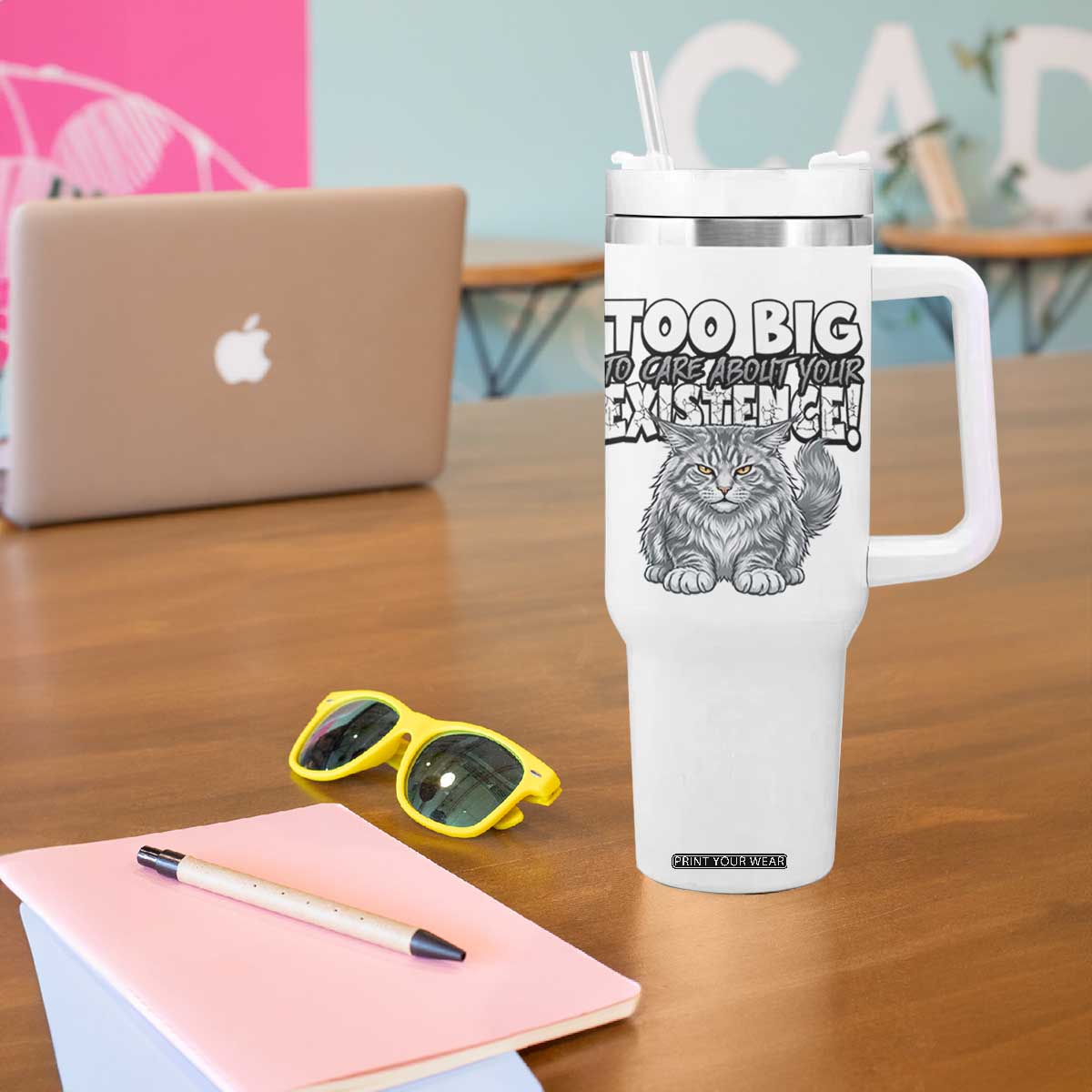 Funny Maine Coon Cat Tumbler With Handle Too Big To Care About Your Existence TS12 Print Your Wear