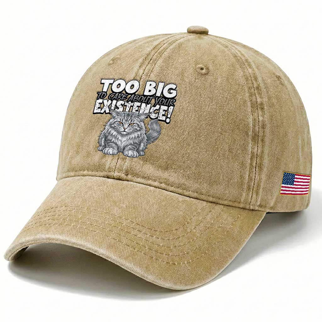 Funny Maine Coon Cat Washed Cotton Baseball Cap Too Big To Care About Your Existence TS12 Print Your Wear