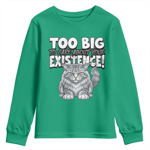 Funny Maine Coon Cat Youth Sweatshirt Too Big To Care About Your Existence TS12 Irish Green Print Your Wear
