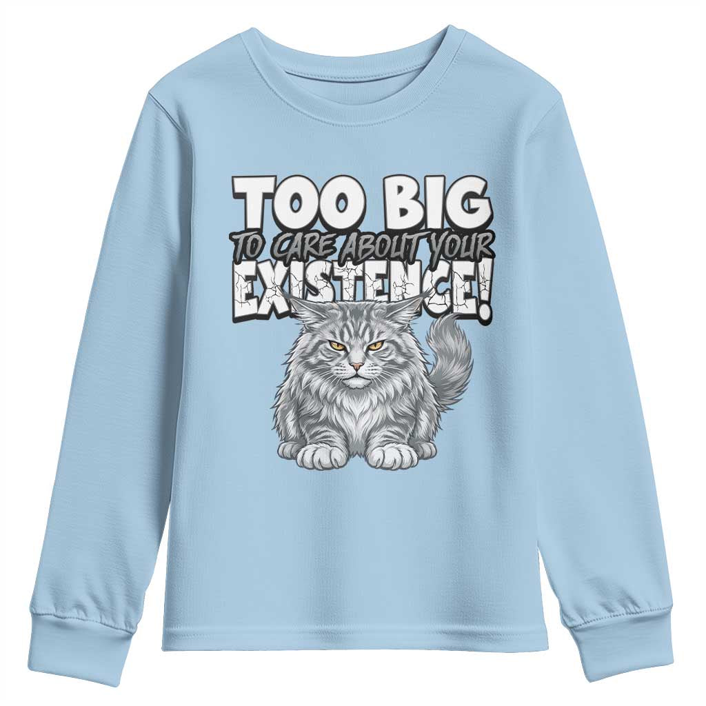 Funny Maine Coon Cat Youth Sweatshirt Too Big To Care About Your Existence TS12 Light Blue Print Your Wear