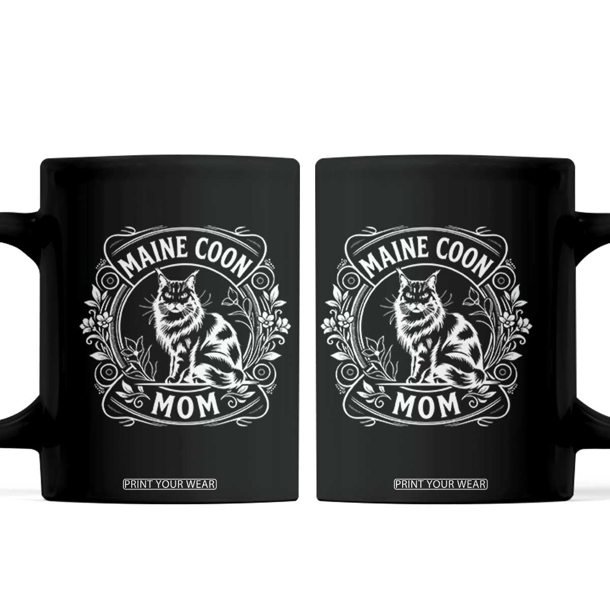Vintage Floral Maine Coon Coffee Mug Mothers Day Cat Mom Gift TS12 Black Print Your Wear