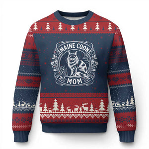 Vintage Floral Maine Coon Ugly Christmas Sweater Mothers Day Cat Mom Gift TS12 Navy Red Print Your Wear