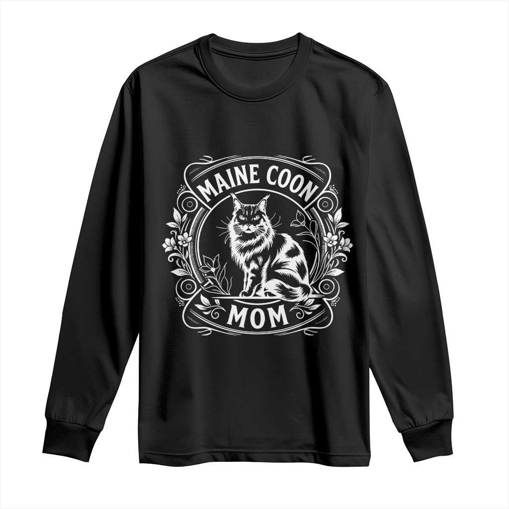 Vintage Floral Maine Coon Long Sleeve Shirt Mothers Day Cat Mom Gift TS12 Black Print Your Wear