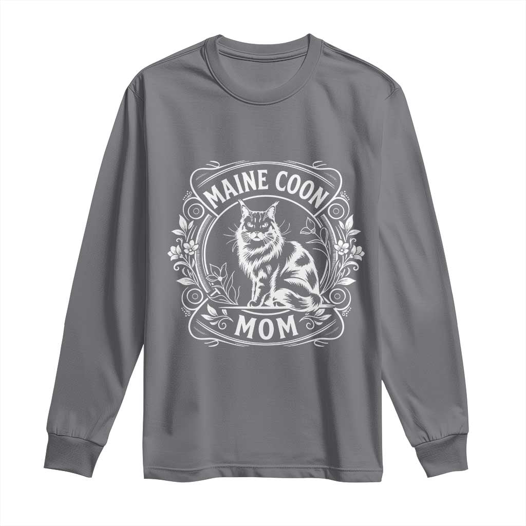 Vintage Floral Maine Coon Long Sleeve Shirt Mothers Day Cat Mom Gift TS12 Charcoal Print Your Wear