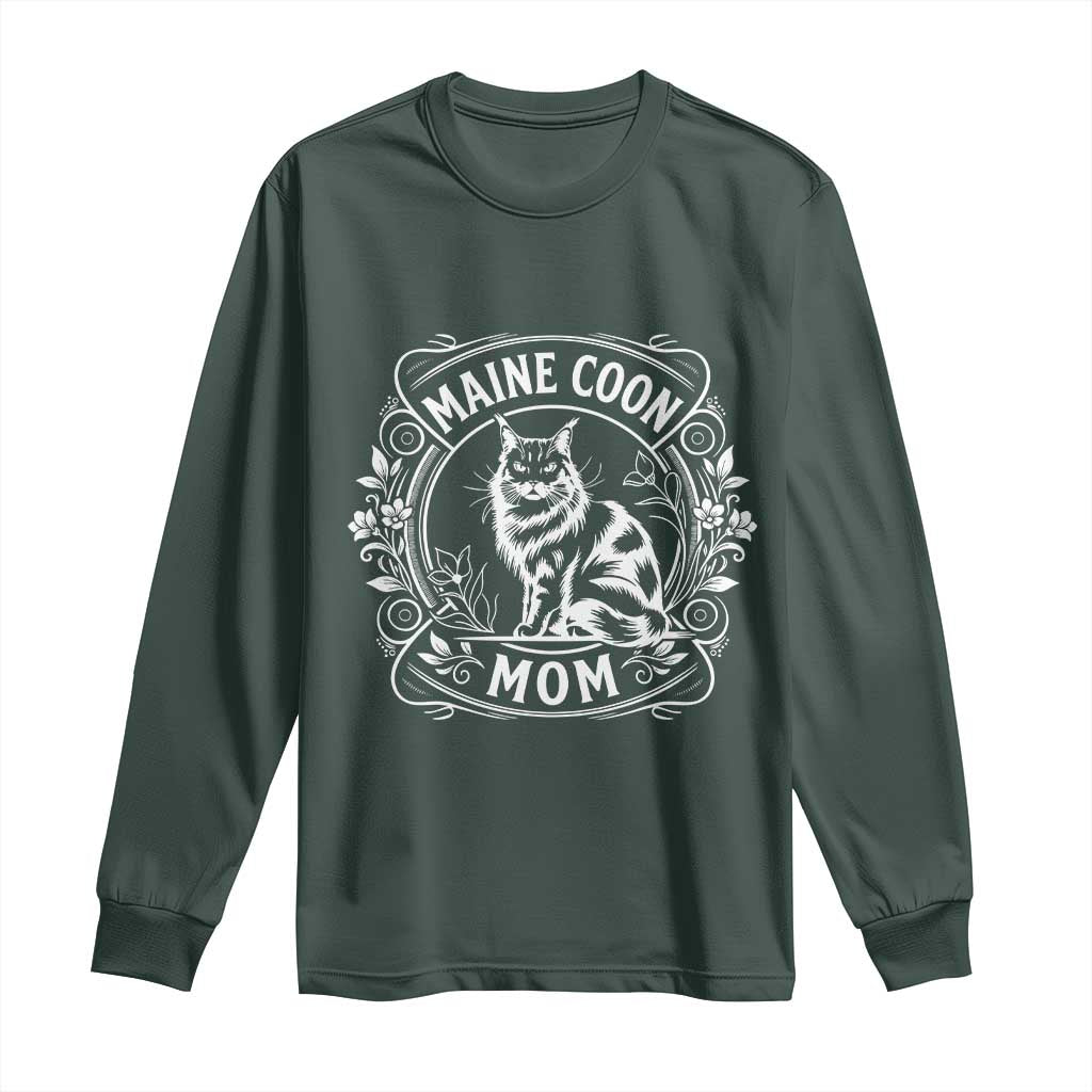 Vintage Floral Maine Coon Long Sleeve Shirt Mothers Day Cat Mom Gift TS12 Dark Forest Green Print Your Wear