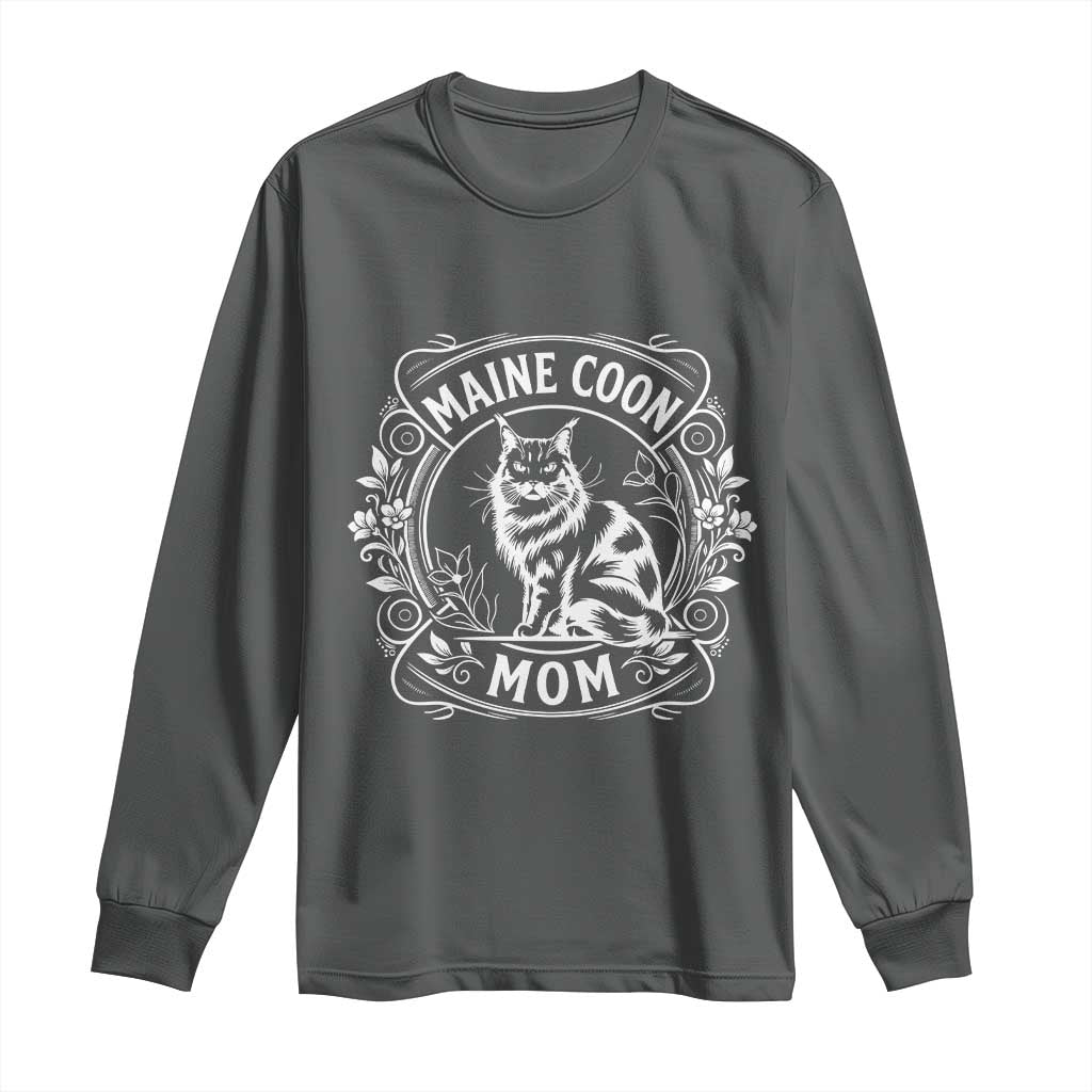 Vintage Floral Maine Coon Long Sleeve Shirt Mothers Day Cat Mom Gift TS12 Dark Heather Print Your Wear