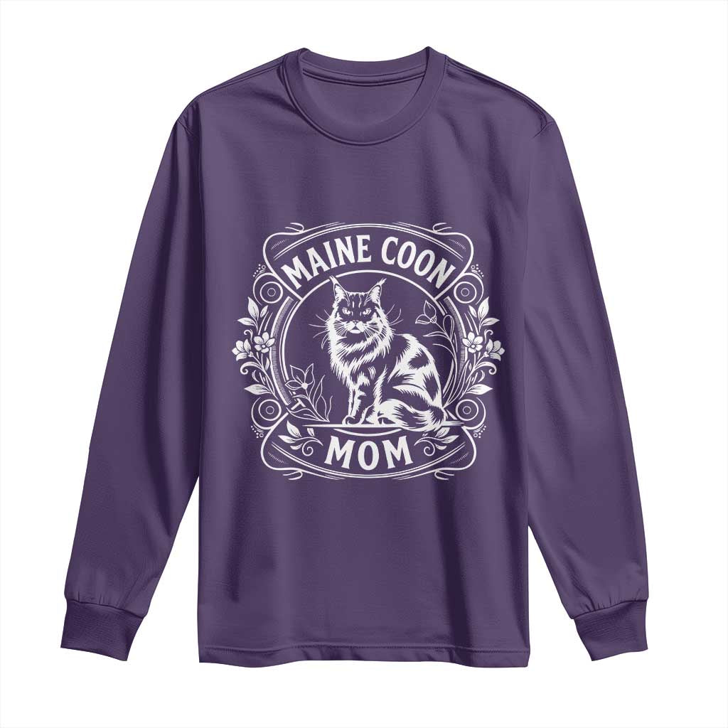 Vintage Floral Maine Coon Long Sleeve Shirt Mothers Day Cat Mom Gift TS12 Purple Print Your Wear