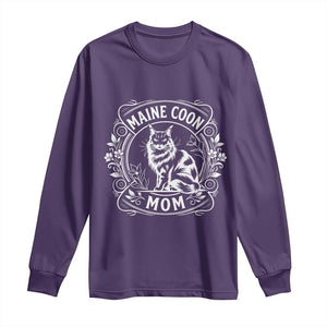 Vintage Floral Maine Coon Long Sleeve Shirt Mothers Day Cat Mom Gift TS12 Purple Print Your Wear