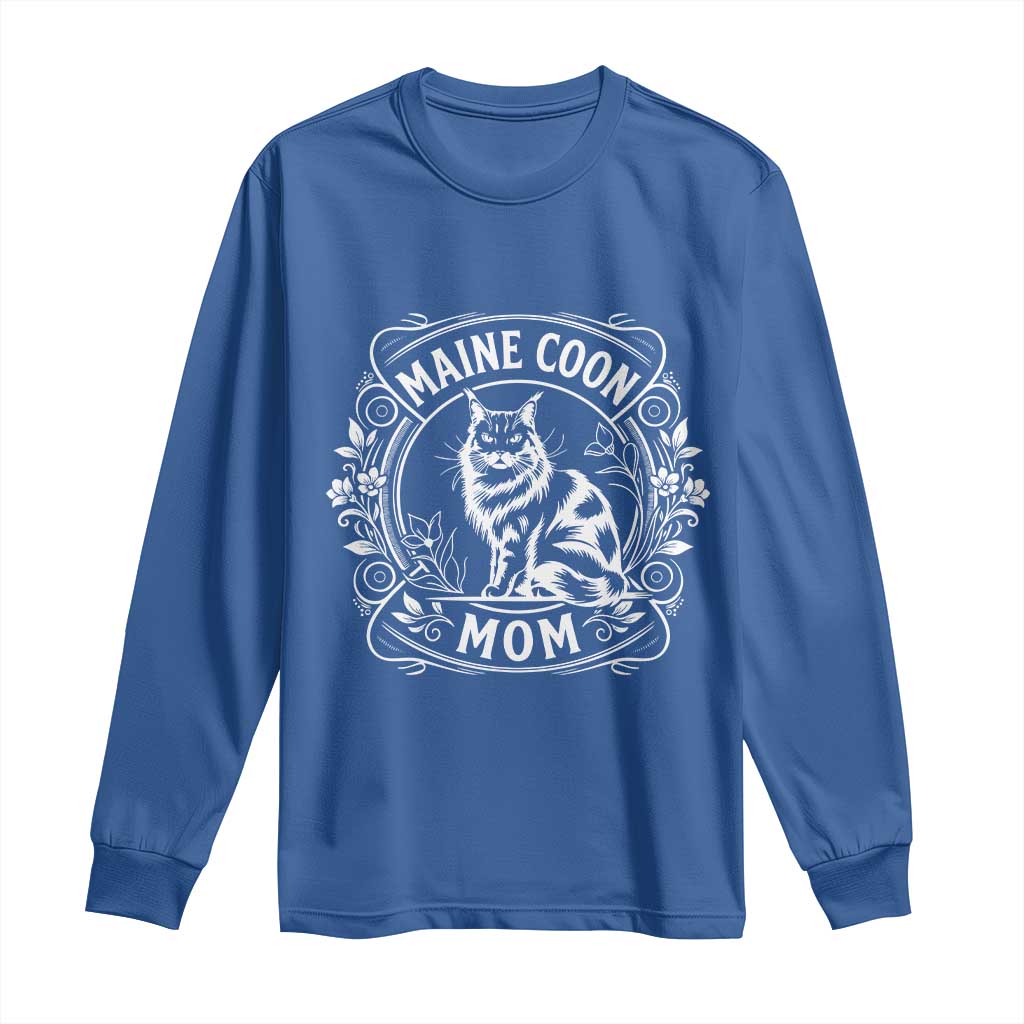 Vintage Floral Maine Coon Long Sleeve Shirt Mothers Day Cat Mom Gift TS12 Royal Blue Print Your Wear