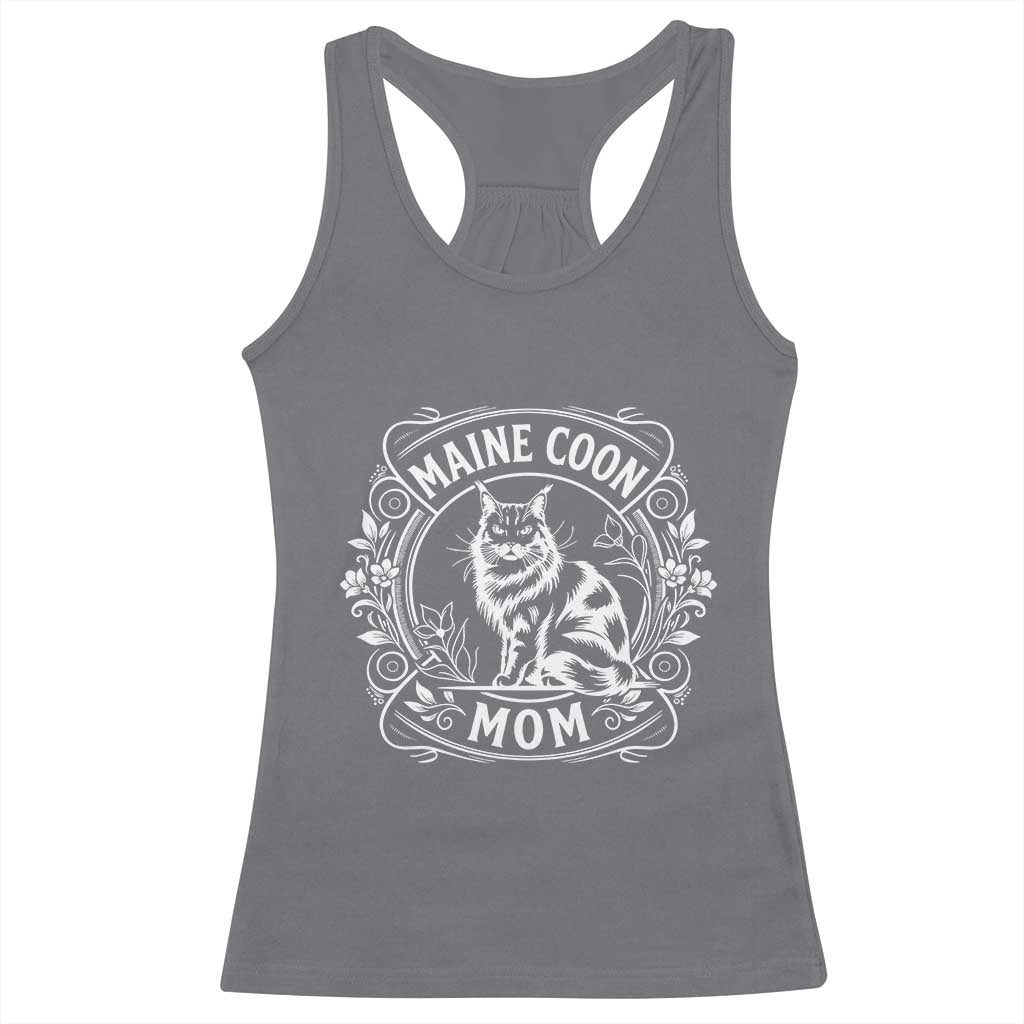 Vintage Floral Maine Coon Racerback Tank Top Mothers Day Cat Mom Gift TS12 Charcoal Print Your Wear