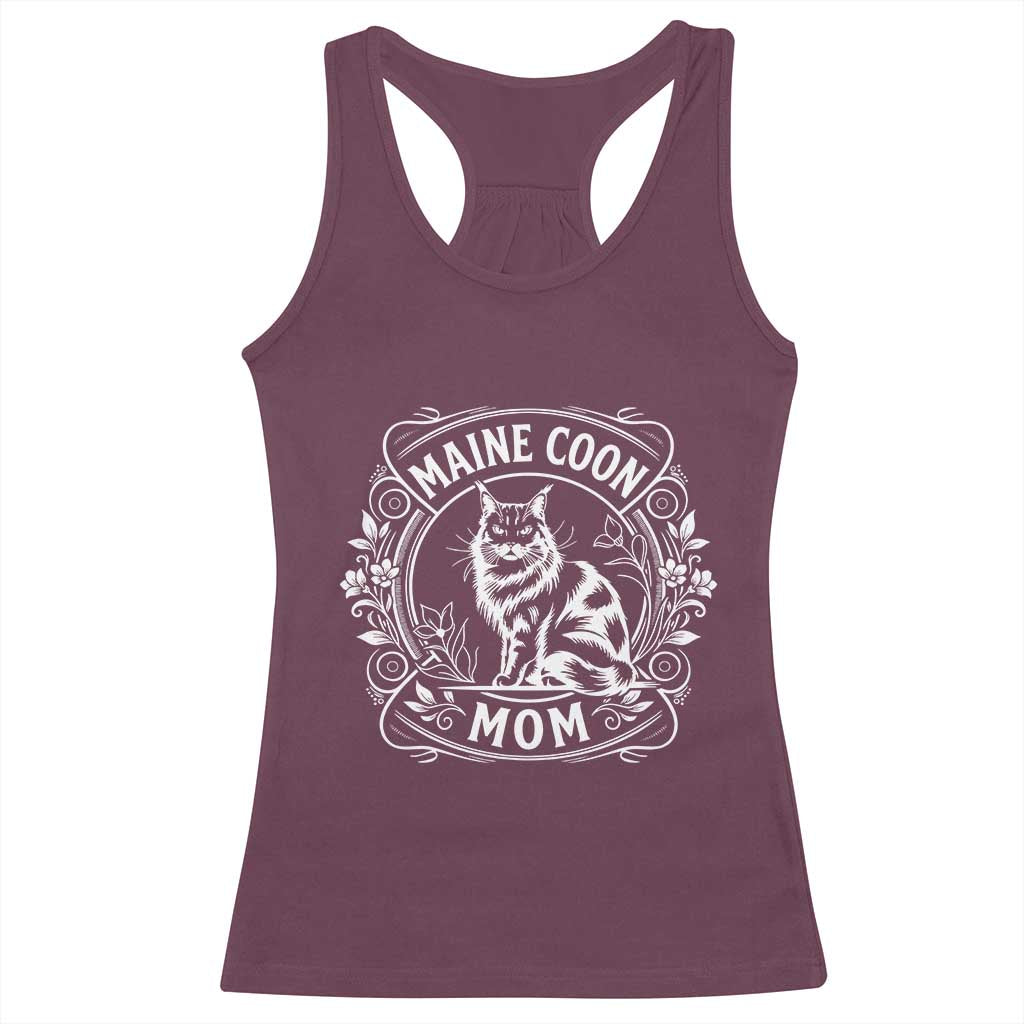 Vintage Floral Maine Coon Racerback Tank Top Mothers Day Cat Mom Gift TS12 Maroon Print Your Wear
