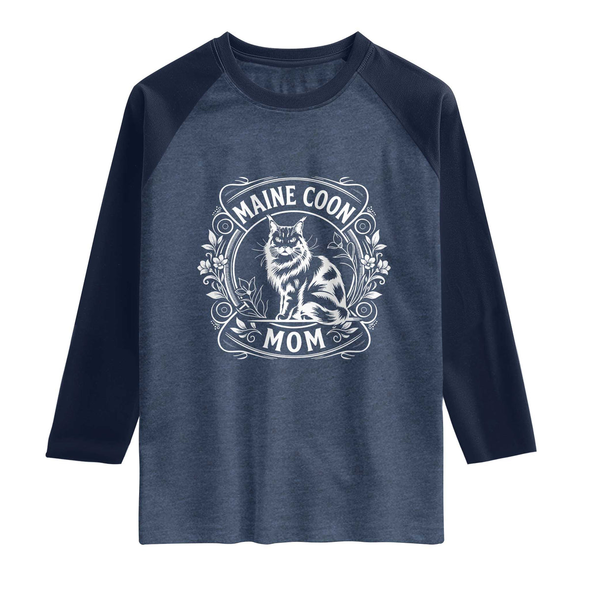 Vintage Floral Maine Coon Raglan Shirt Mothers Day Cat Mom Gift TS12 Heather Denim Navy Print Your Wear