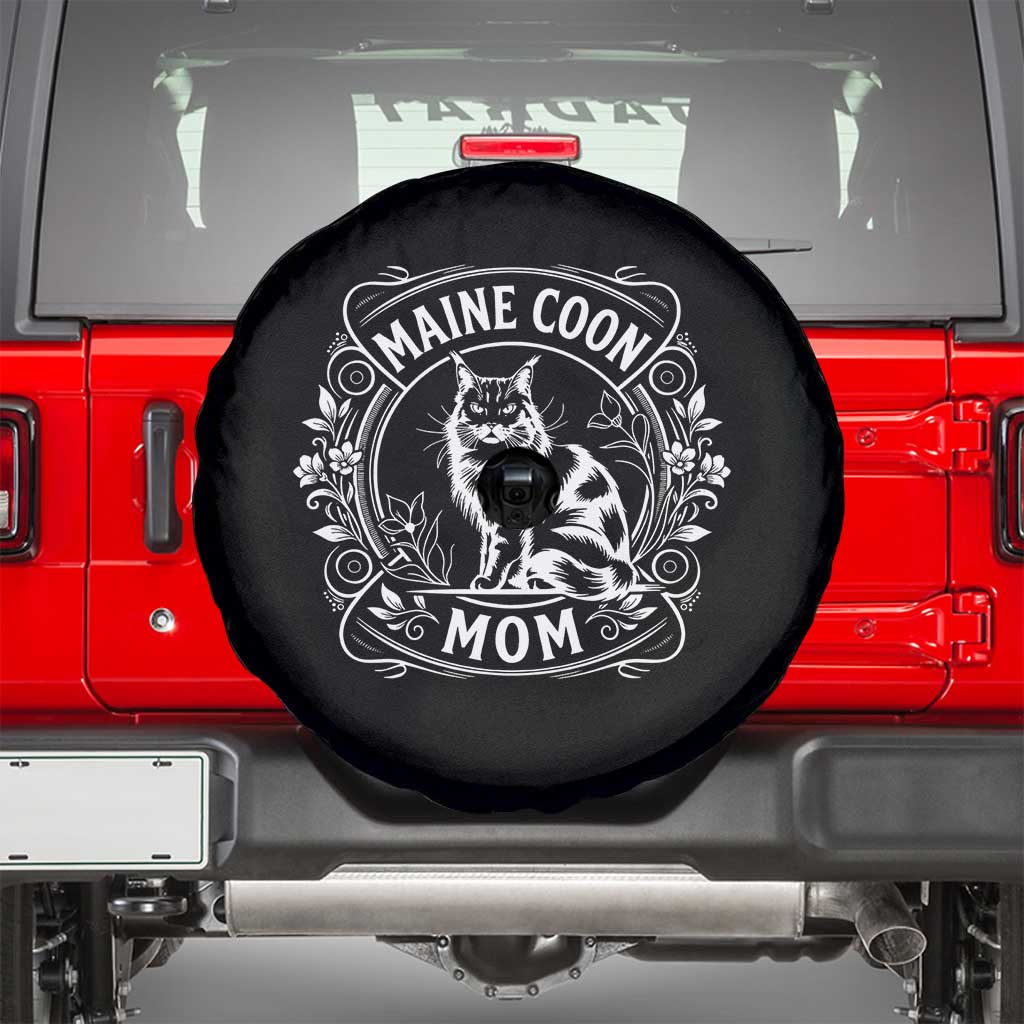 Vintage Floral Maine Coon Spare Tire Cover Mothers Day Cat Mom Gift TS12 Black Print Your Wear