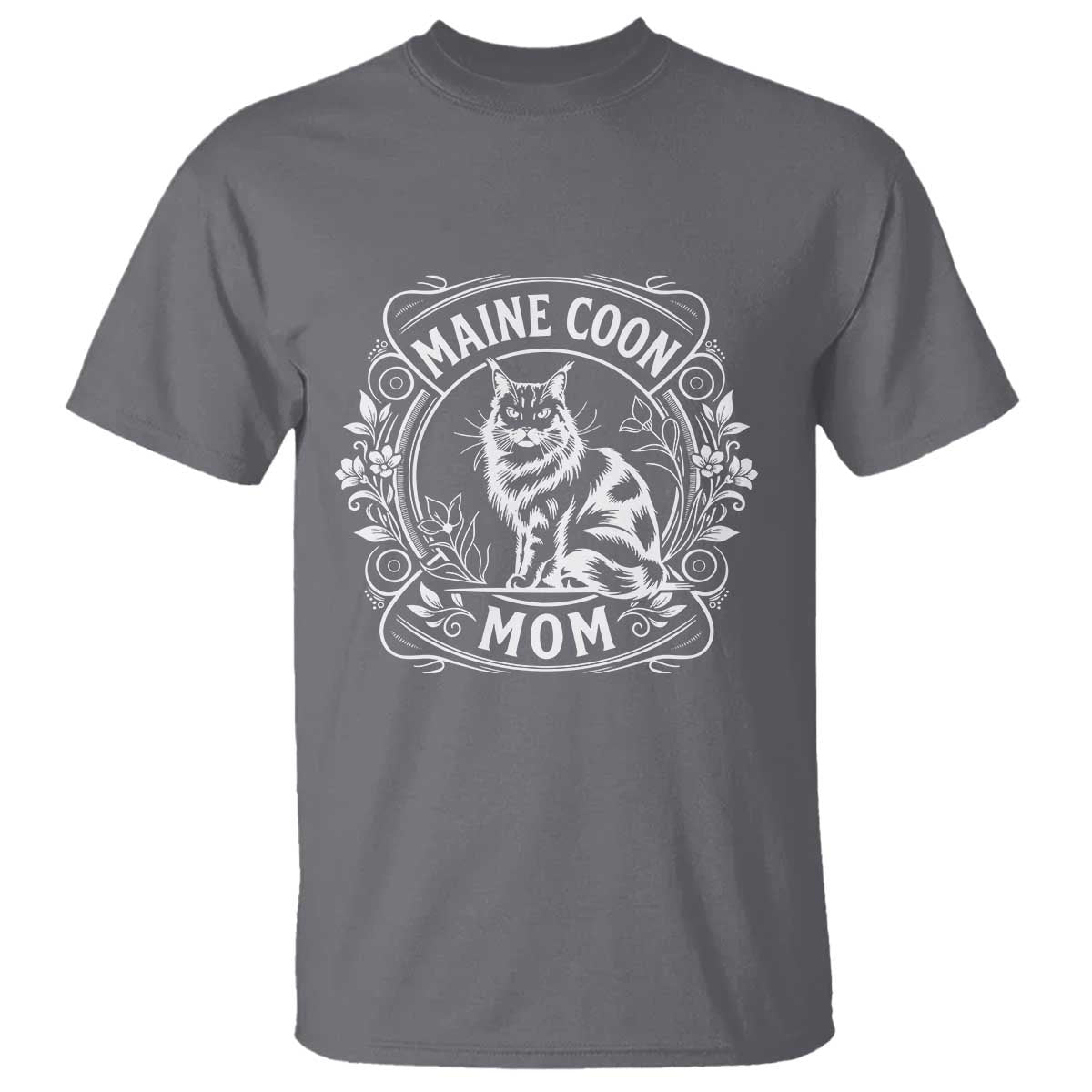 Vintage Floral Maine Coon T Shirt Mothers Day Cat Mom Gift TS12 Charcoal Print Your Wear