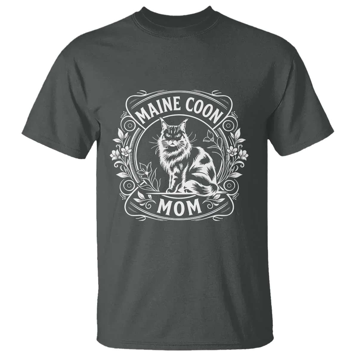 Vintage Floral Maine Coon T Shirt Mothers Day Cat Mom Gift TS12 Dark Heather Print Your Wear