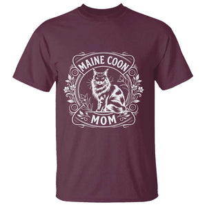 Vintage Floral Maine Coon T Shirt Mothers Day Cat Mom Gift TS12 Maroon Print Your Wear