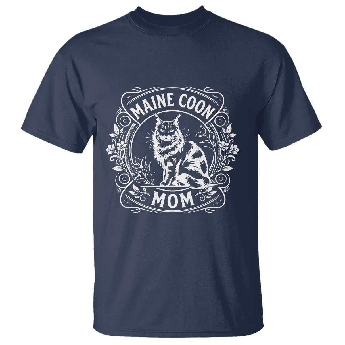 Vintage Floral Maine Coon T Shirt Mothers Day Cat Mom Gift TS12 Navy Print Your Wear